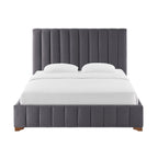 Queen Size Modern Design Bed Frame Upholstered Queen Bed Frame Platform with Headboard Fabric Headboard Wooden Slats Support, No Box Spring Needed,Mattress Foundation,Dark Grey Bed Frame