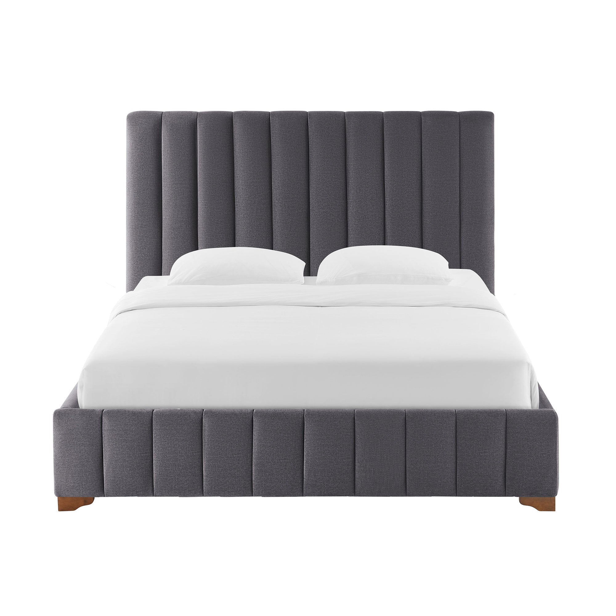 Queen Size Modern Design Bed Frame Upholstered Queen Bed Frame Platform with Headboard Fabric Headboard Wooden Slats Support, No Box Spring Needed,Mattress Foundation,Dark Grey Bed Frame