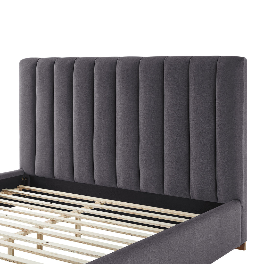 Queen Size Modern Design Bed Frame Upholstered Queen Bed Frame Platform with Headboard Fabric Headboard Wooden Slats Support, No Box Spring Needed,Mattress Foundation,Dark Grey Bed Frame