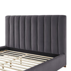Queen Size Modern Design Bed Frame Upholstered Queen Bed Frame Platform with Headboard Fabric Headboard Wooden Slats Support, No Box Spring Needed,Mattress Foundation,Dark Grey Bed Frame