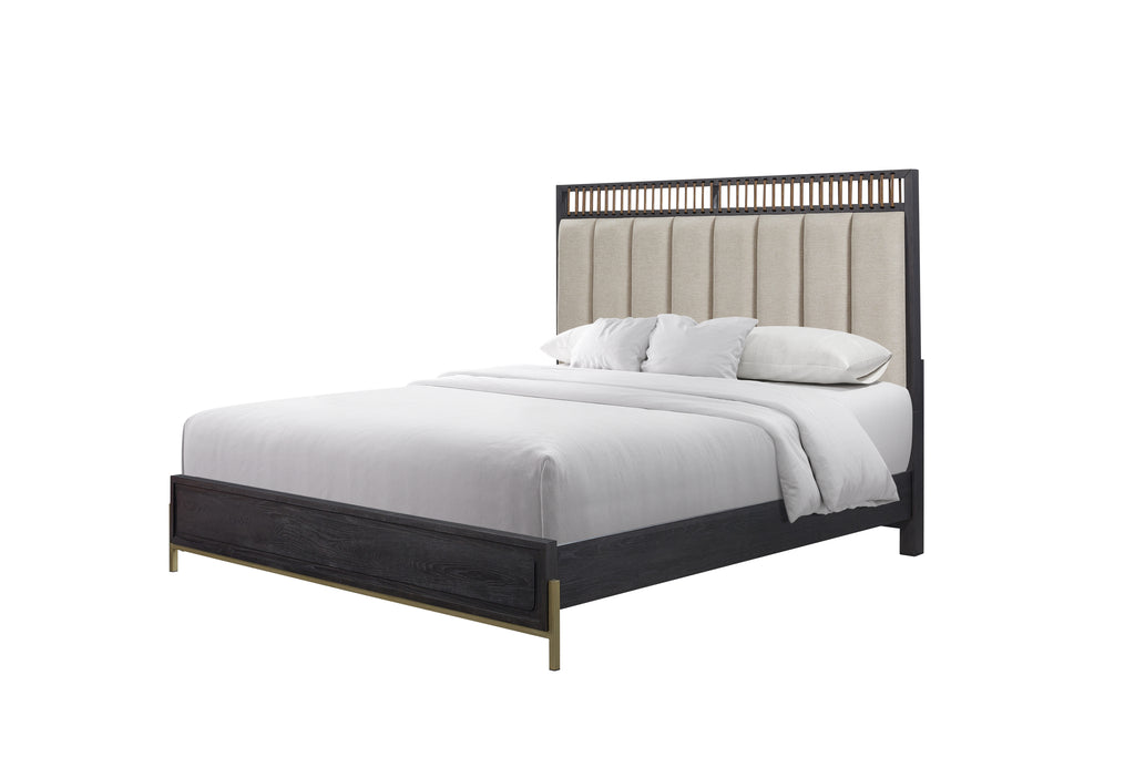 Queen Upholstered & Strap Panel Bed - Peppercorn