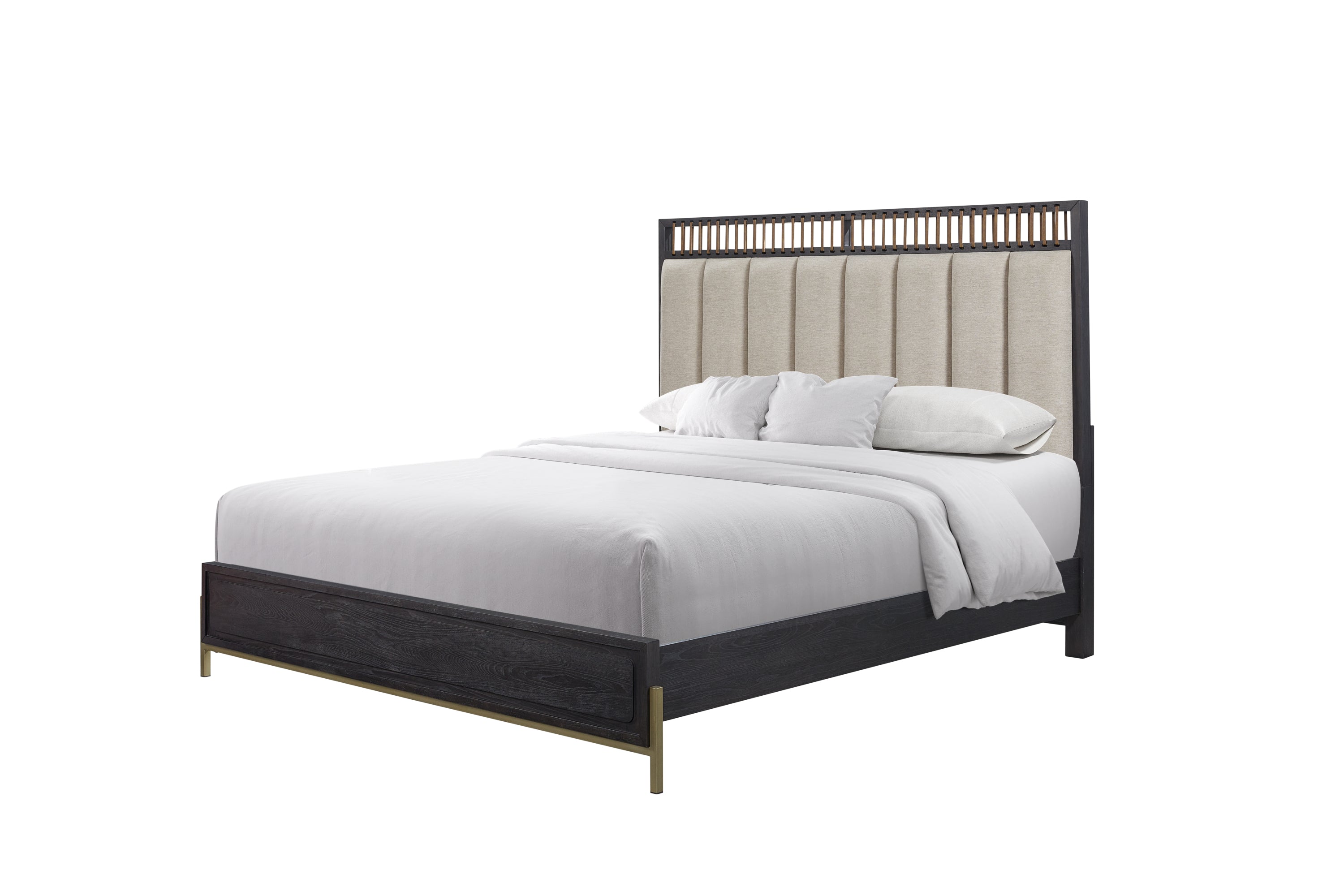Queen Upholstered & Strap Panel Bed - Peppercorn
