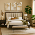 Queen Upholstered & Strap Panel Bed - Peppercorn