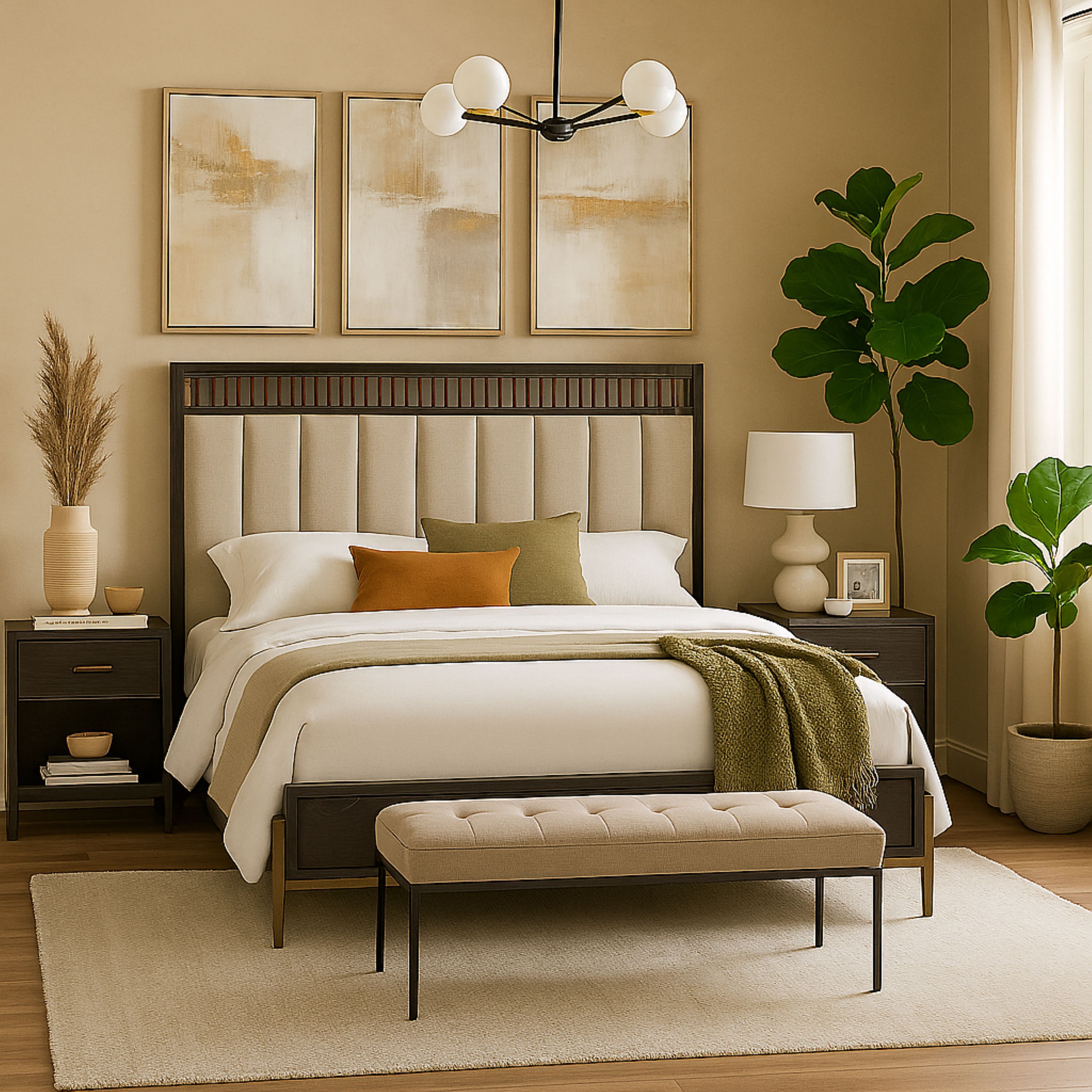 Queen Upholstered & Strap Panel Bed - Peppercorn