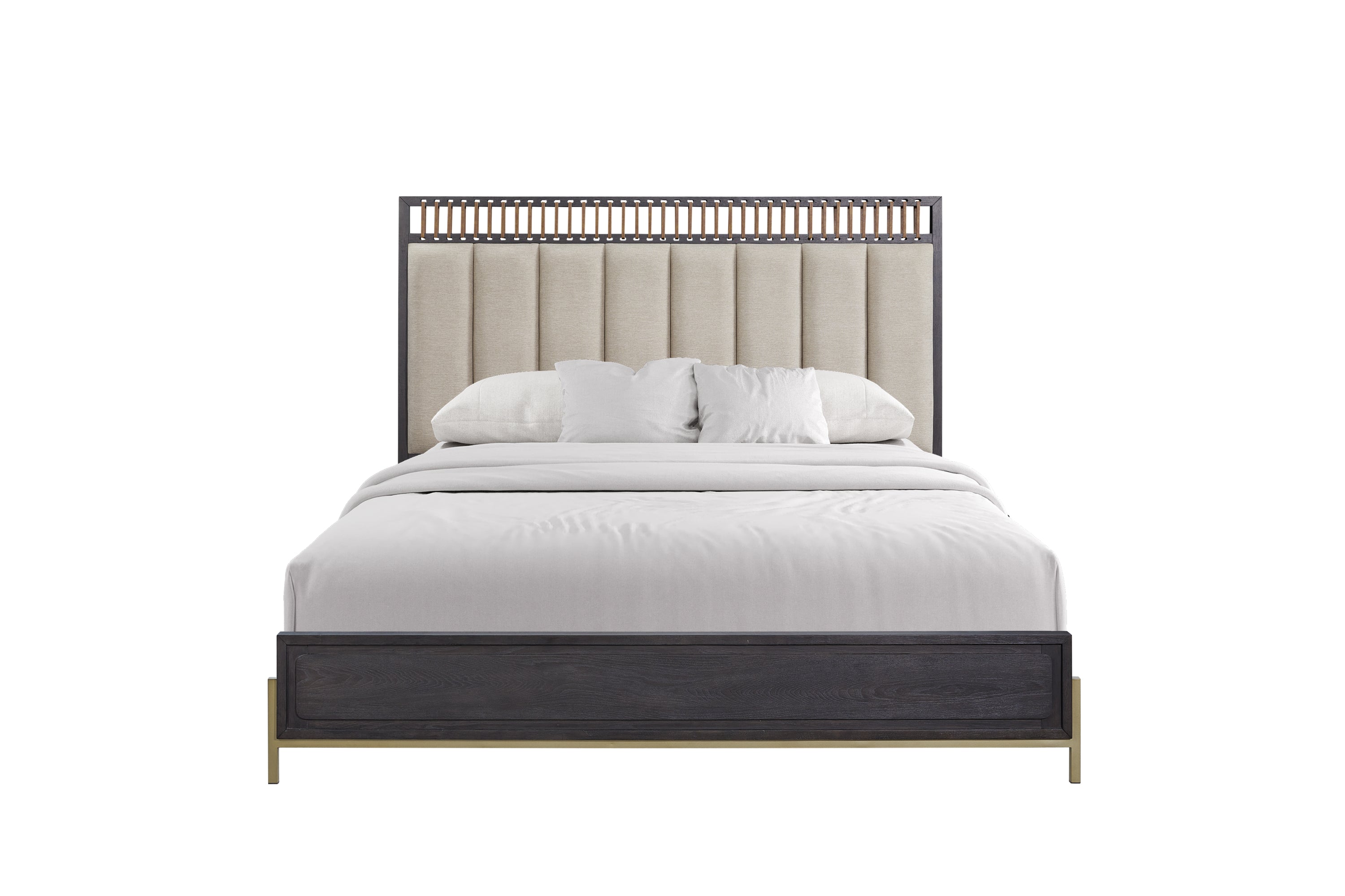 Queen Upholstered & Strap Panel Bed - Peppercorn