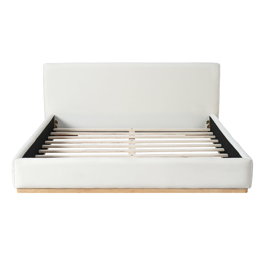 Elegant Upholstered Bed With Solid Wood Frame, Unlocking A New Experience Of Comfortable Sleeping, Queen, White Bed Frame