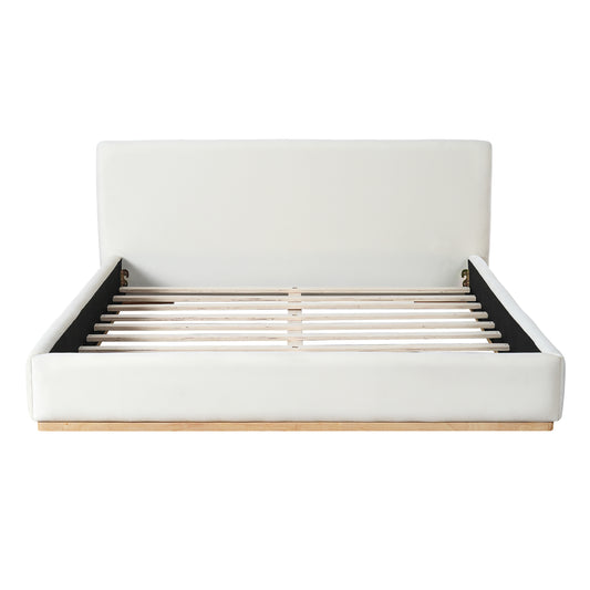 Elegant Upholstered Bed With Solid Wood Frame, Unlocking A New Experience Of Comfortable Sleeping, Queen, White Bed Frame