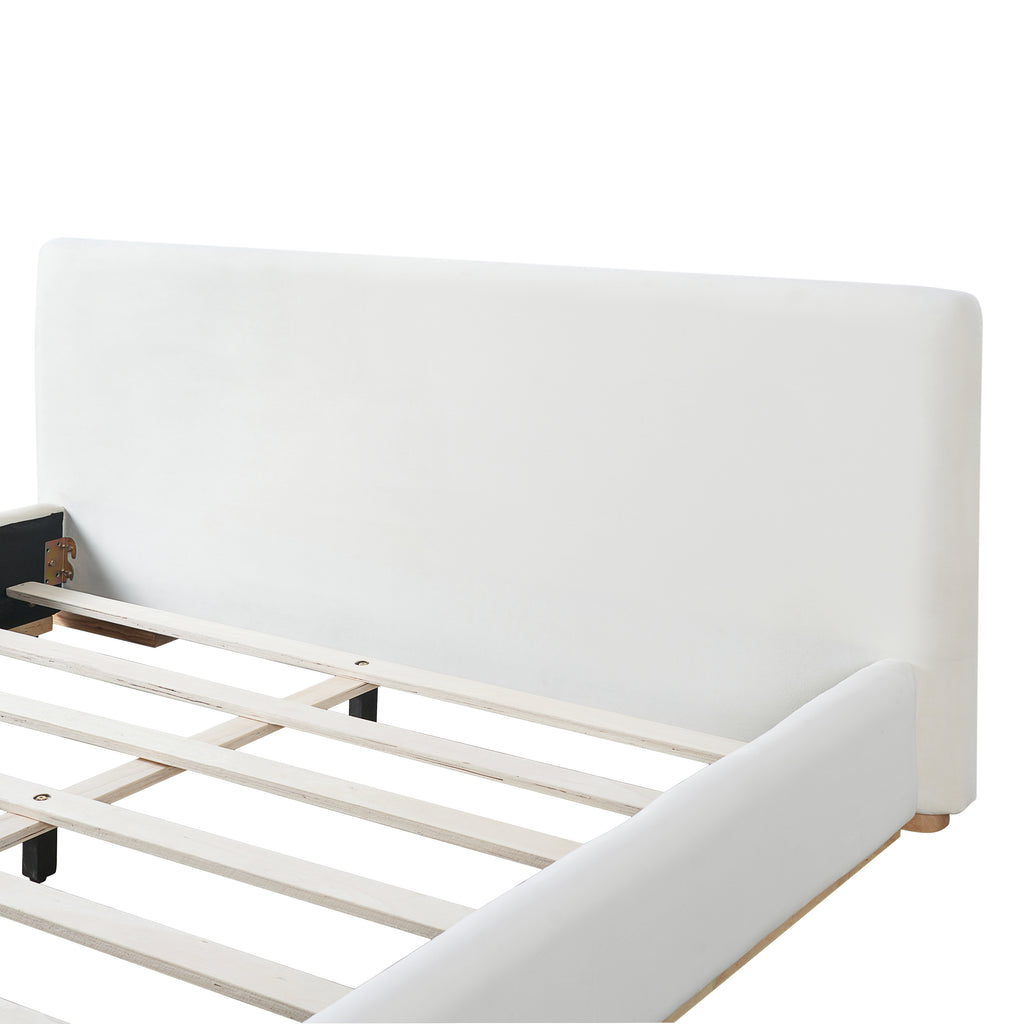 Elegant Upholstered Bed With Solid Wood Frame, Unlocking A New Experience Of Comfortable Sleeping, Queen, White Bed Frame