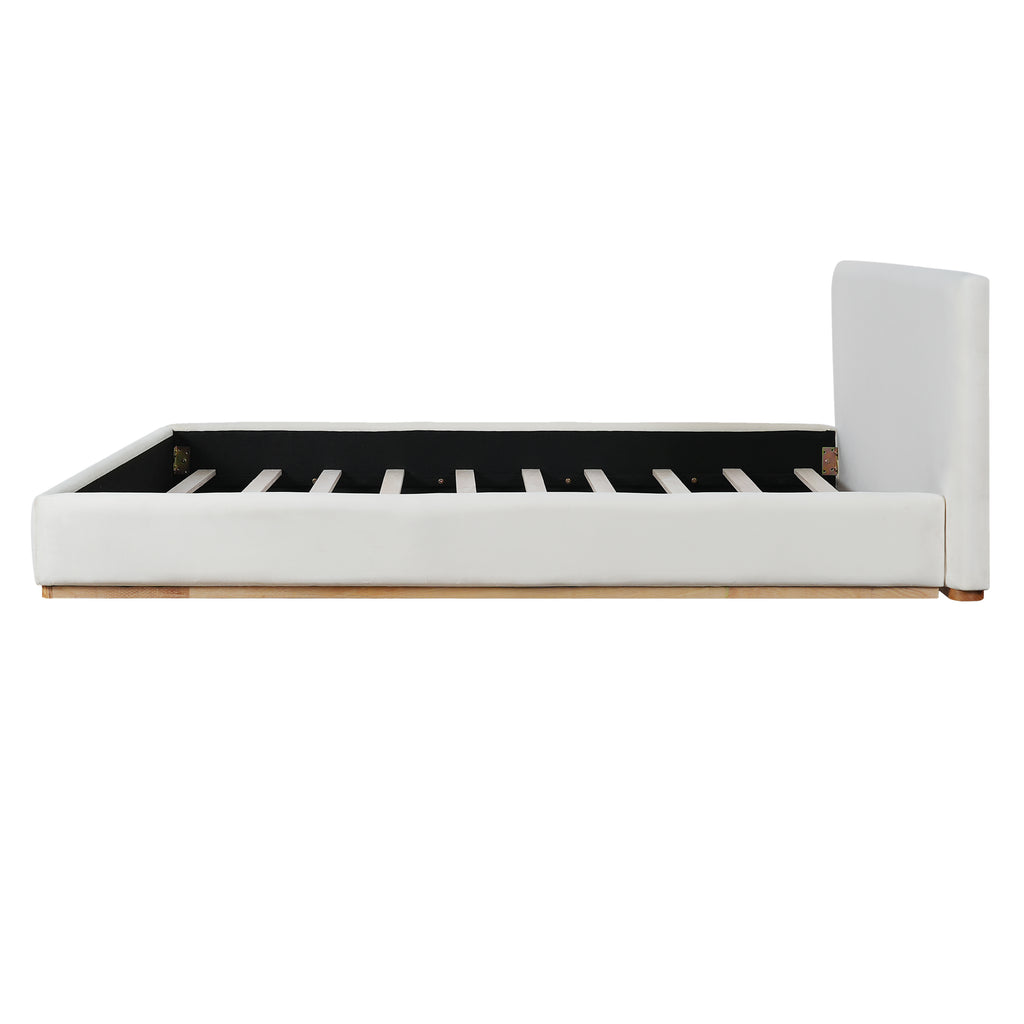 Elegant Upholstered Bed With Solid Wood Frame, Unlocking A New Experience Of Comfortable Sleeping, Queen, White Bed Frame