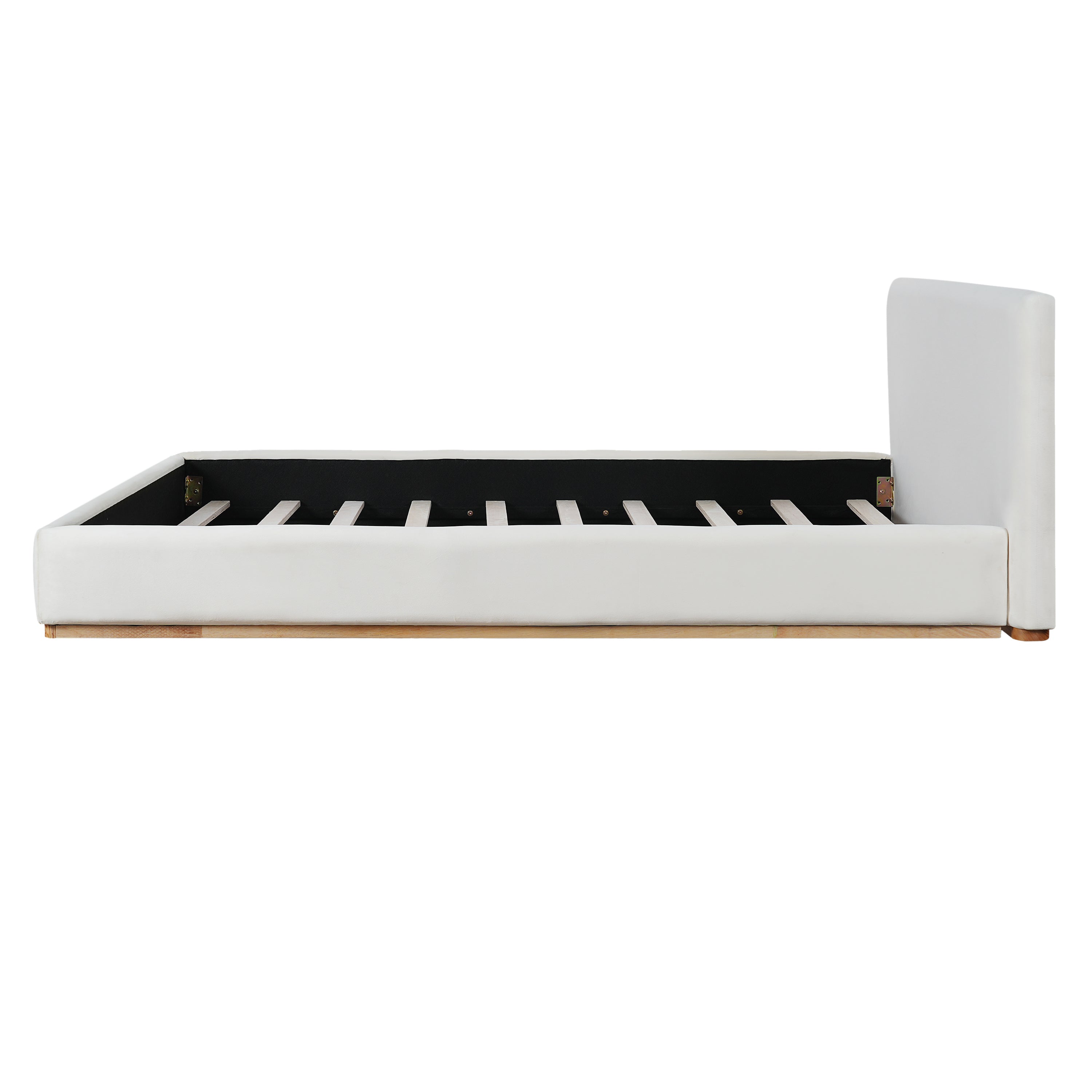 Elegant Upholstered Bed With Solid Wood Frame, Unlocking A New Experience Of Comfortable Sleeping, Queen, White Bed Frame