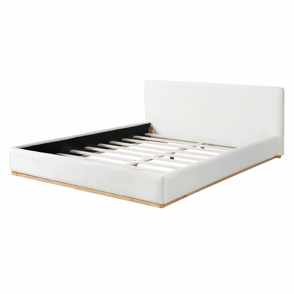 Elegant Upholstered Bed With Solid Wood Frame, Unlocking A New Experience Of Comfortable Sleeping, Queen, White Bed Frame