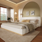 Elegant Upholstered Bed With Solid Wood Frame, Unlocking A New Experience Of Comfortable Sleeping, Queen, White Bed Frame