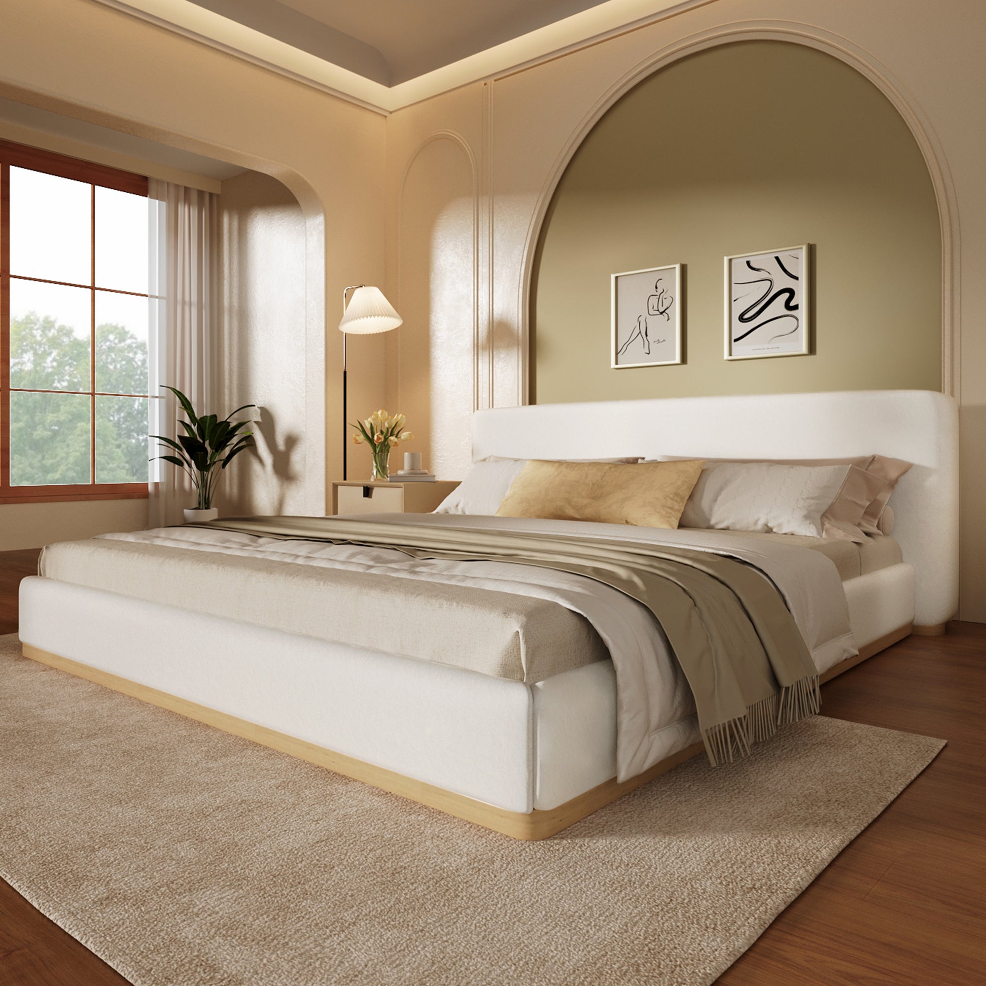 Elegant Upholstered Bed With Solid Wood Frame, Unlocking A New Experience Of Comfortable Sleeping, Queen, White Bed Frame