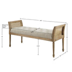 Transitional Accent Bench with Upholstered Seat and Cane Arm in Reclaimed Natural Wood Finish Bench