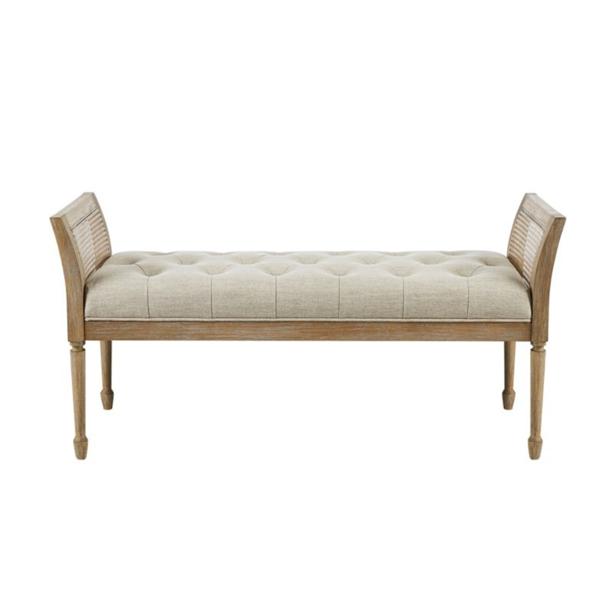 Transitional Accent Bench with Upholstered Seat and Cane Arm in Reclaimed Natural Wood Finish Bench