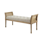 Transitional Accent Bench with Upholstered Seat and Cane Arm in Reclaimed Natural Wood Finish Bench