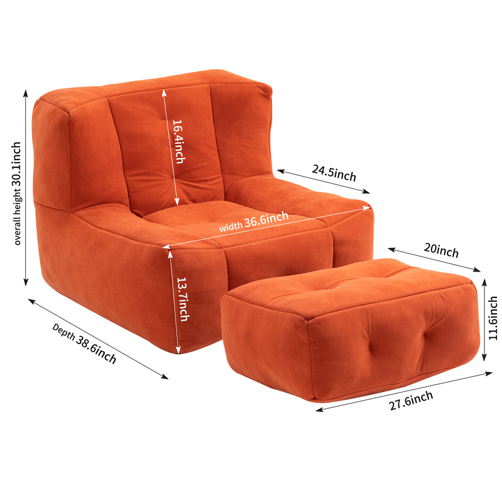 Fluffy bean bag chair, comfortable bean bag for adults, super soft lazy sofa chair with memory foam and ottoman, indoor modern focus bean bag chair for living room, bedroom, apartment