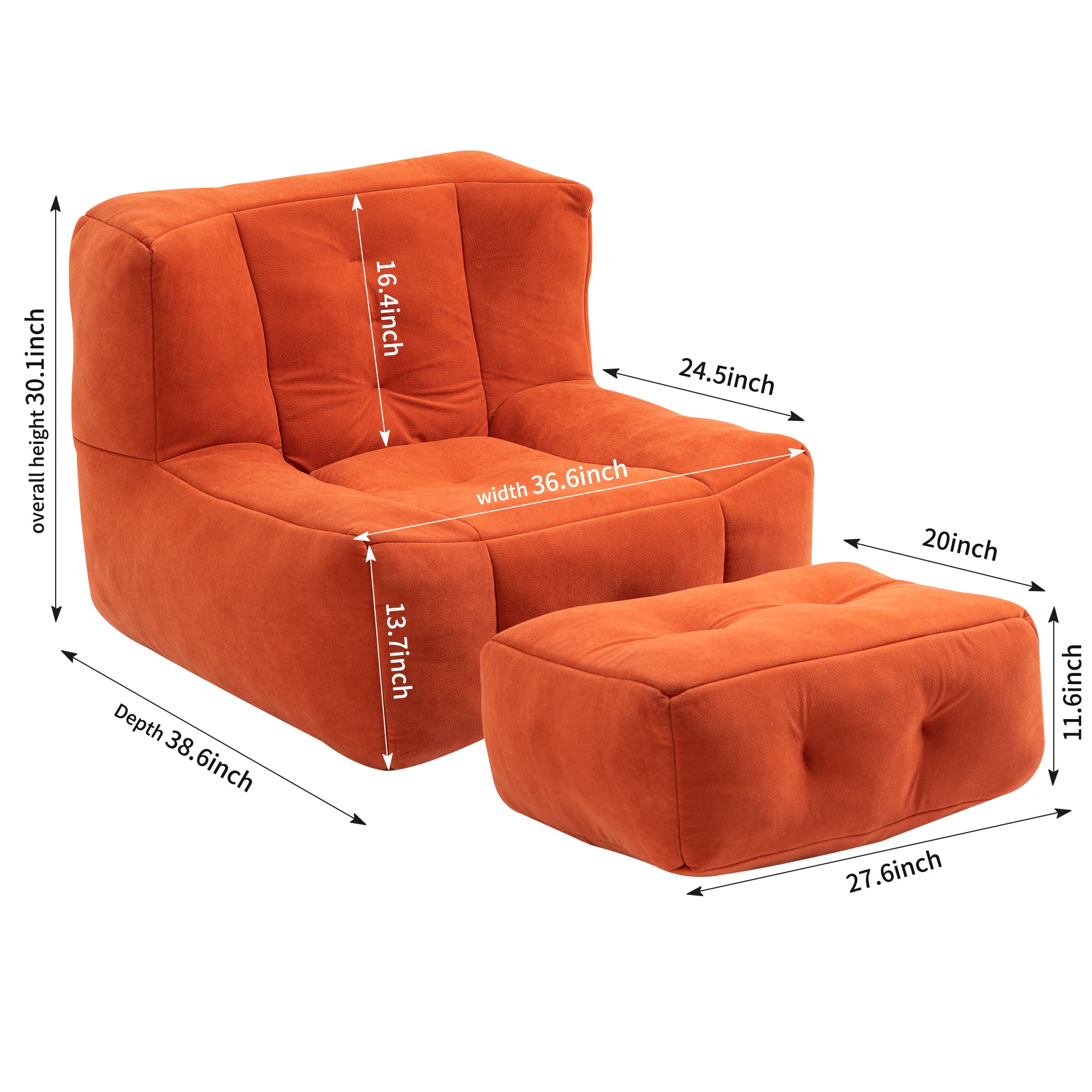 Fluffy bean bag chair, comfortable bean bag for adults, super soft lazy sofa chair with memory foam and ottoman, indoor modern focus bean bag chair for living room, bedroom, apartment