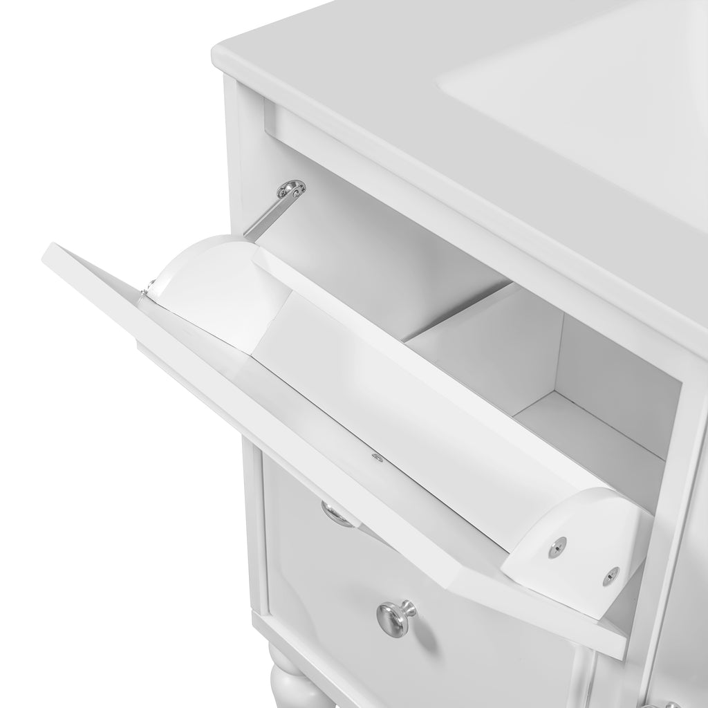 Retro Style 30'' Bathroom Vanity with Ceramic Sink Combo, Freestanding Single Vanity with 2 Drawers, Solid Wood Frame Bathroom Storage Cabinet, White