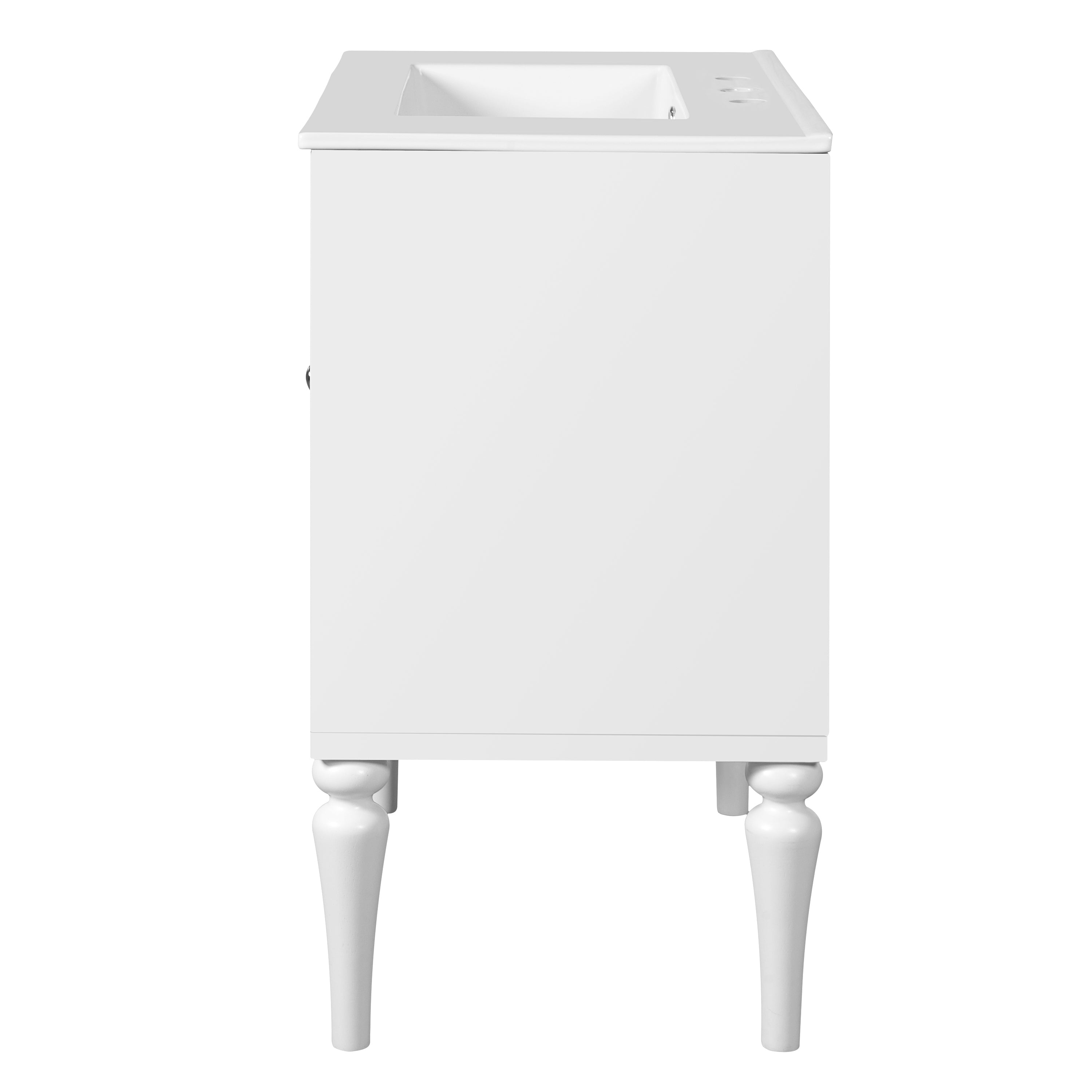 Retro Style 30'' Bathroom Vanity with Ceramic Sink Combo, Freestanding Single Vanity with 2 Drawers, Solid Wood Frame Bathroom Storage Cabinet, White