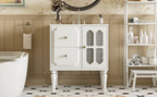 Retro Style 30'' Bathroom Vanity with Ceramic Sink Combo, Freestanding Single Vanity with 2 Drawers, Solid Wood Frame Bathroom Storage Cabinet, White
