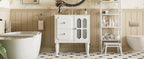 Retro Style 30'' Bathroom Vanity with Ceramic Sink Combo, Freestanding Single Vanity with 2 Drawers, Solid Wood Frame Bathroom Storage Cabinet, White