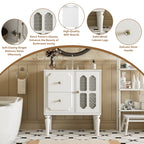 Retro Style 30'' Bathroom Vanity with Ceramic Sink Combo, Freestanding Single Vanity with 2 Drawers, Solid Wood Frame Bathroom Storage Cabinet, White