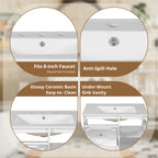 Retro Style 30'' Bathroom Vanity with Ceramic Sink Combo, Freestanding Single Vanity with 2 Drawers, Solid Wood Frame Bathroom Storage Cabinet, White