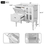 Retro Style 30'' Bathroom Vanity with Ceramic Sink Combo, Freestanding Single Vanity with 2 Drawers, Solid Wood Frame Bathroom Storage Cabinet, White