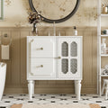 Retro Style 30'' Bathroom Vanity with Ceramic Sink Combo, Freestanding Single Vanity with 2 Drawers, Solid Wood Frame Bathroom Storage Cabinet, White