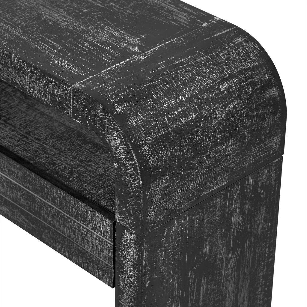TREXM Console Table Entryway Table, Retro Curved Sofa Table with 2 Large Drawers, Narrow Console Table for Living Room Hallway Entrance, 52''×14''×31.5'', Antique Black