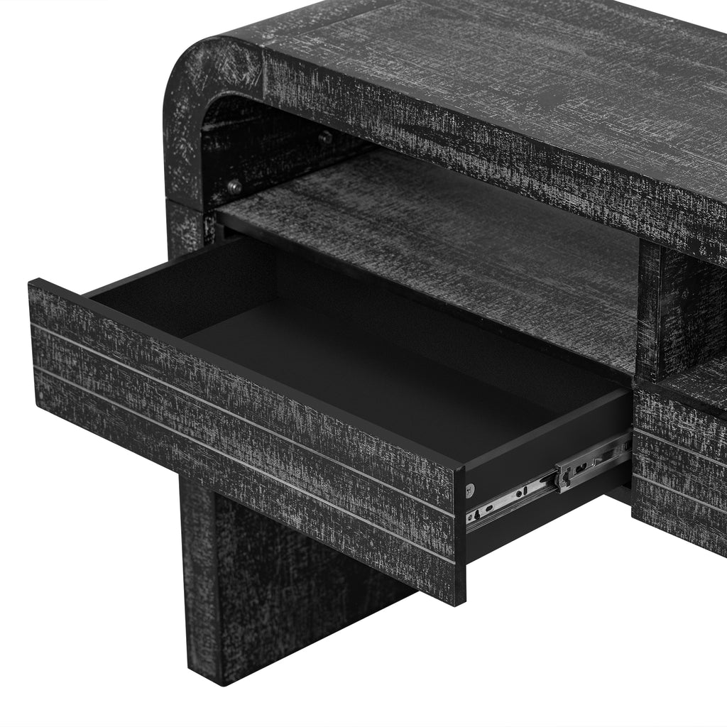 TREXM Console Table Entryway Table, Retro Curved Sofa Table with 2 Large Drawers, Narrow Console Table for Living Room Hallway Entrance, 52''×14''×31.5'', Antique Black