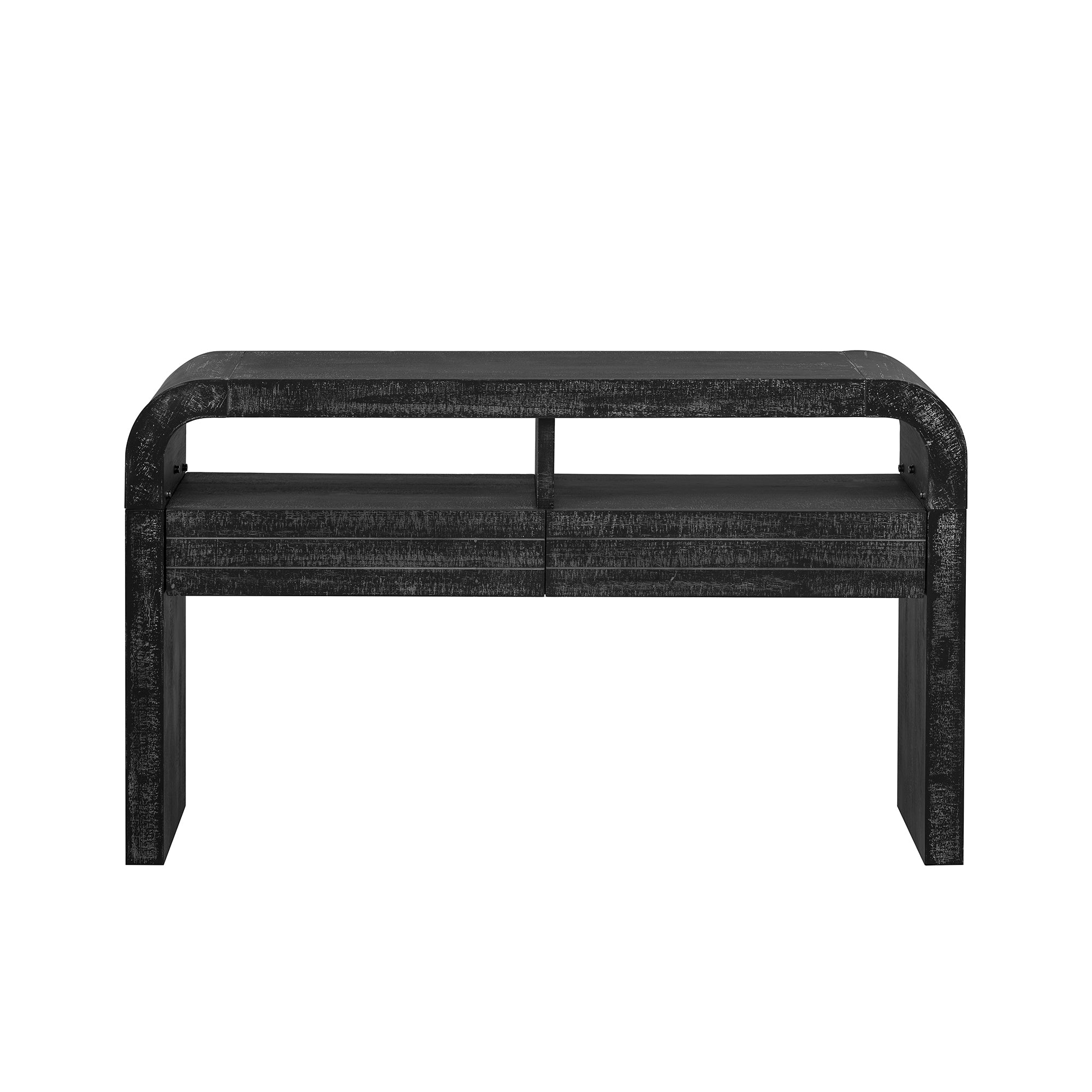 TREXM Console Table Entryway Table, Retro Curved Sofa Table with 2 Large Drawers, Narrow Console Table for Living Room Hallway Entrance, 52''×14''×31.5'', Antique Black
