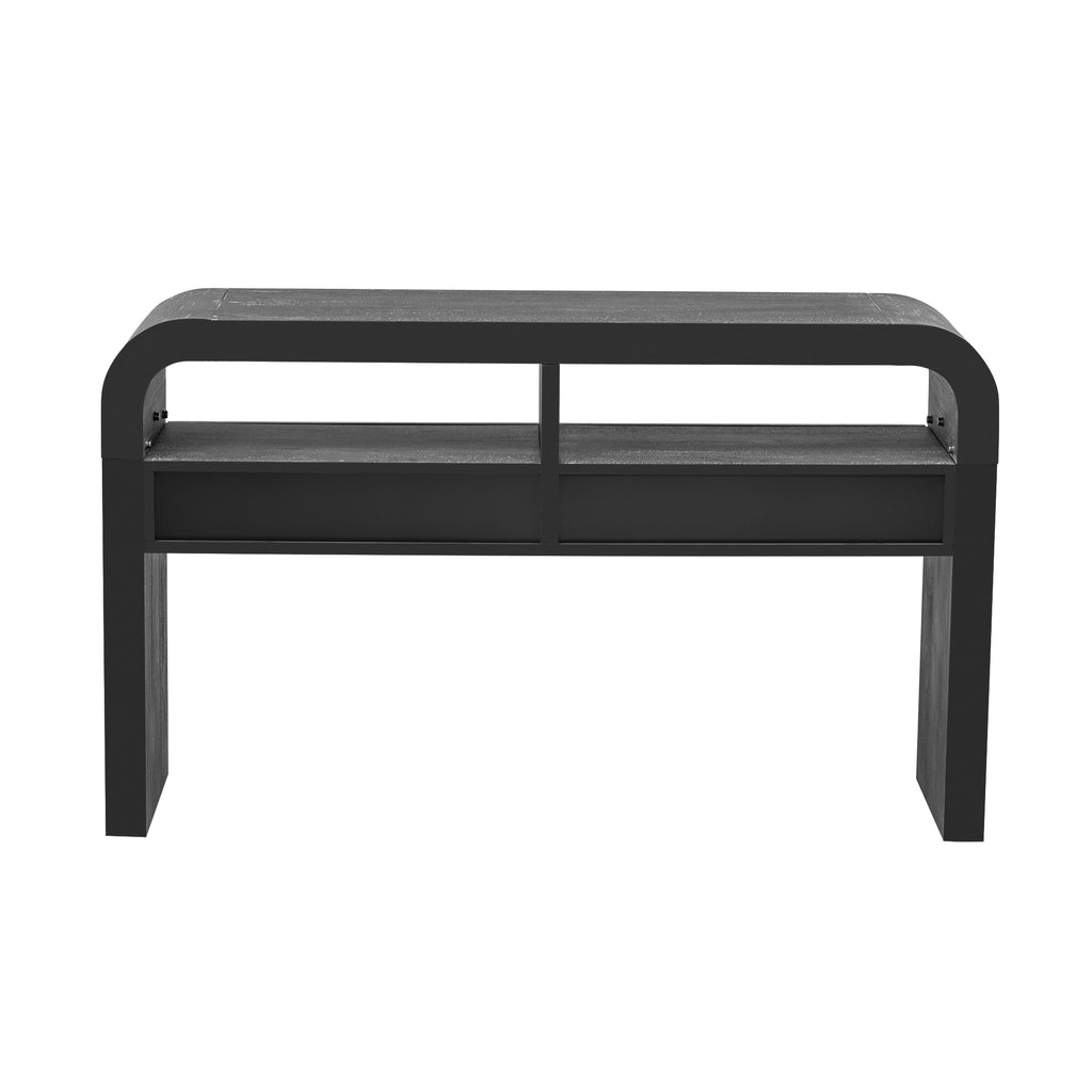 TREXM Console Table Entryway Table, Retro Curved Sofa Table with 2 Large Drawers, Narrow Console Table for Living Room Hallway Entrance, 52''×14''×31.5'', Antique Black