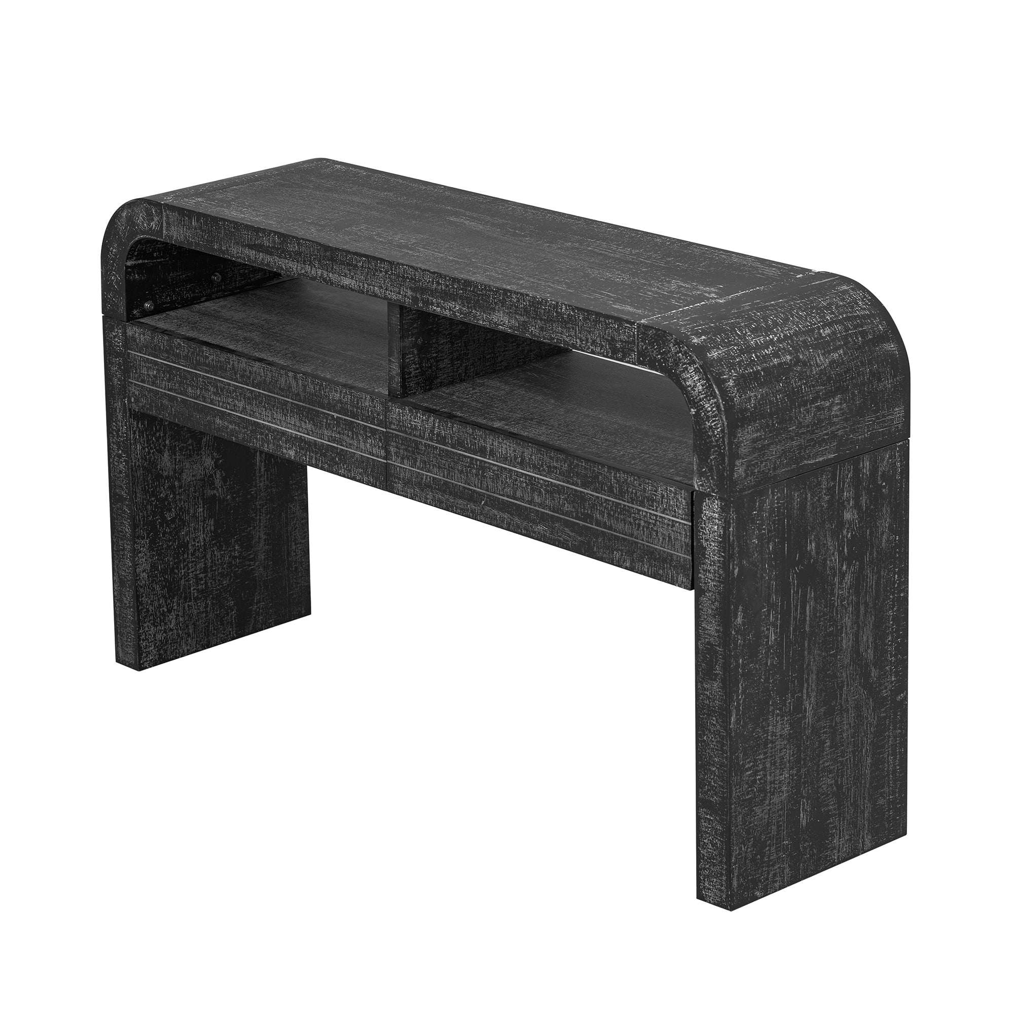 TREXM Console Table Entryway Table, Retro Curved Sofa Table with 2 Large Drawers, Narrow Console Table for Living Room Hallway Entrance, 52''×14''×31.5'', Antique Black