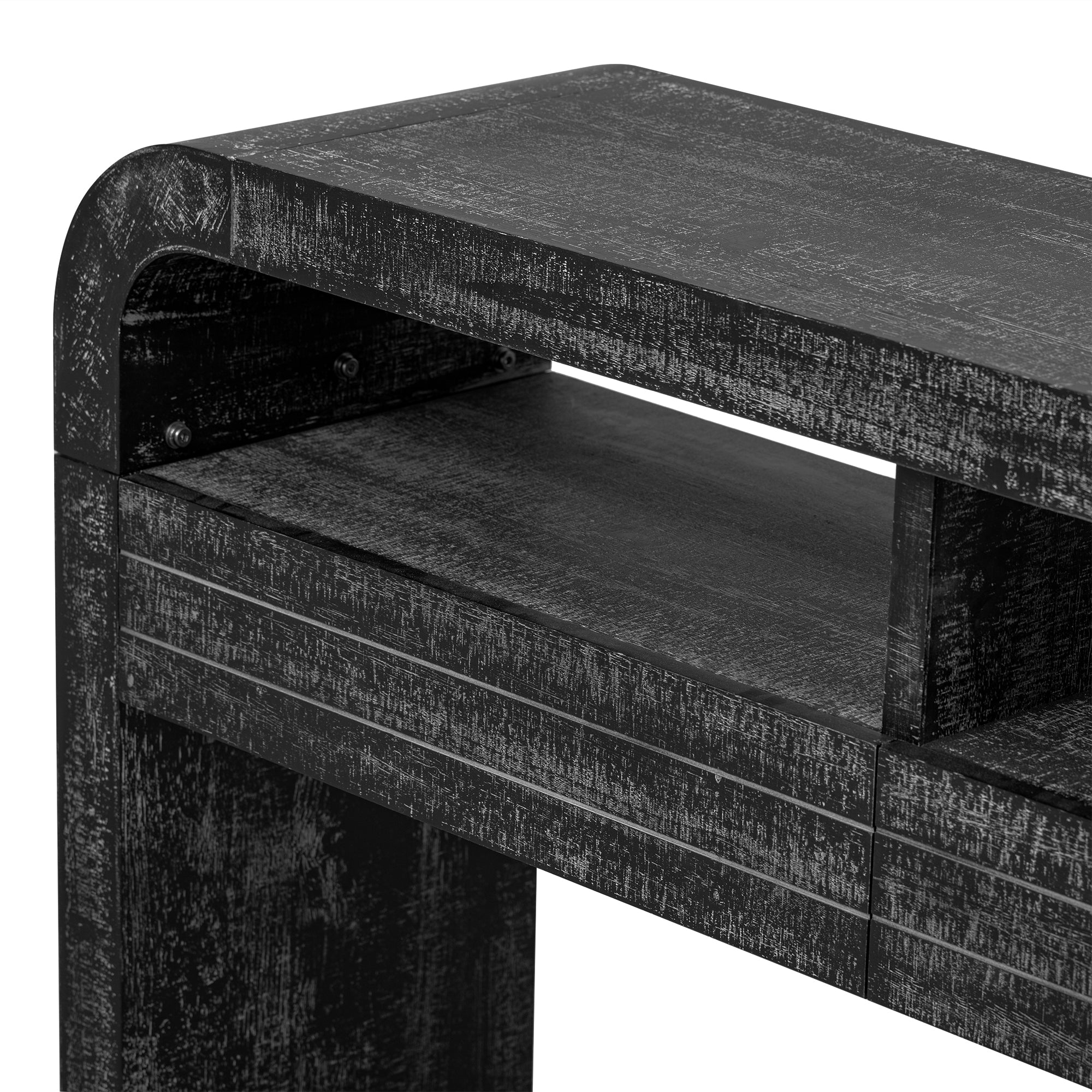 TREXM Console Table Entryway Table, Retro Curved Sofa Table with 2 Large Drawers, Narrow Console Table for Living Room Hallway Entrance, 52''×14''×31.5'', Antique Black