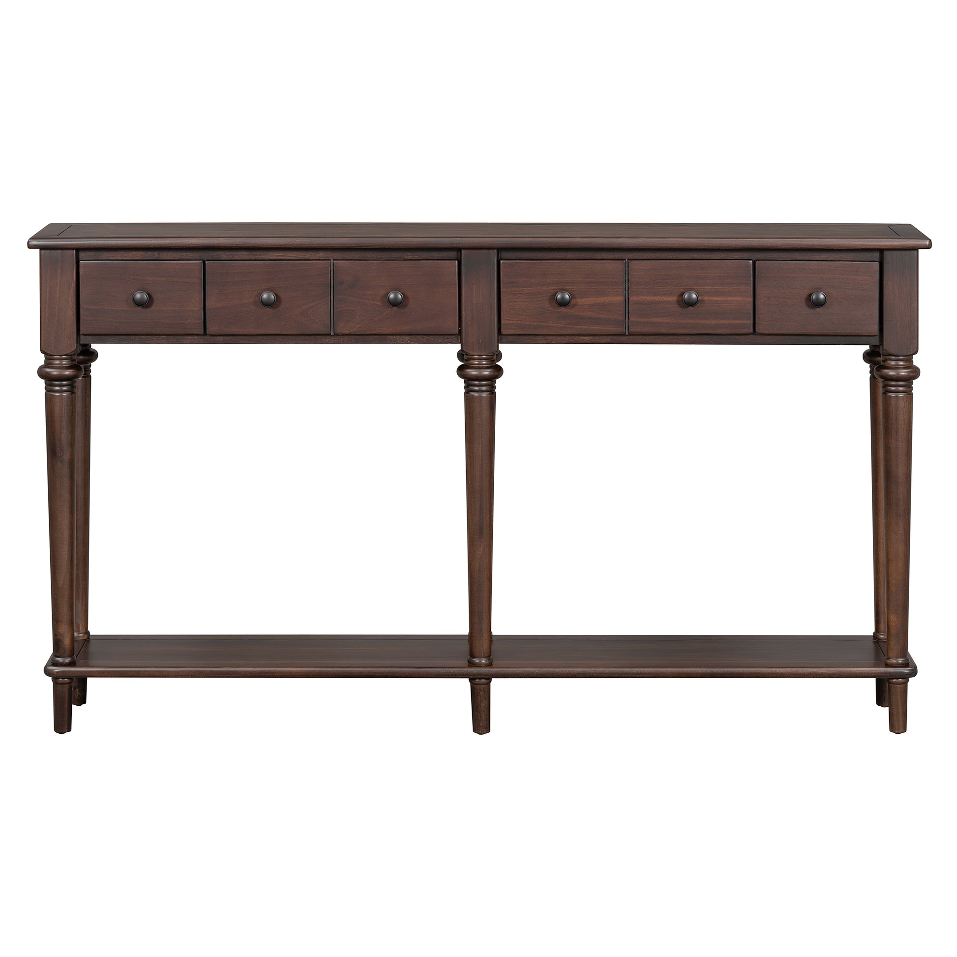 TREXM Entryway Table with 4 Drawers, Retro Console Table with Open Shelf for Entryways, Living Rooms, and Hallways (Espresso)