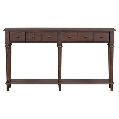 TREXM Entryway Table with 4 Drawers, Retro Console Table with Open Shelf for Entryways, Living Rooms, and Hallways (Espresso)