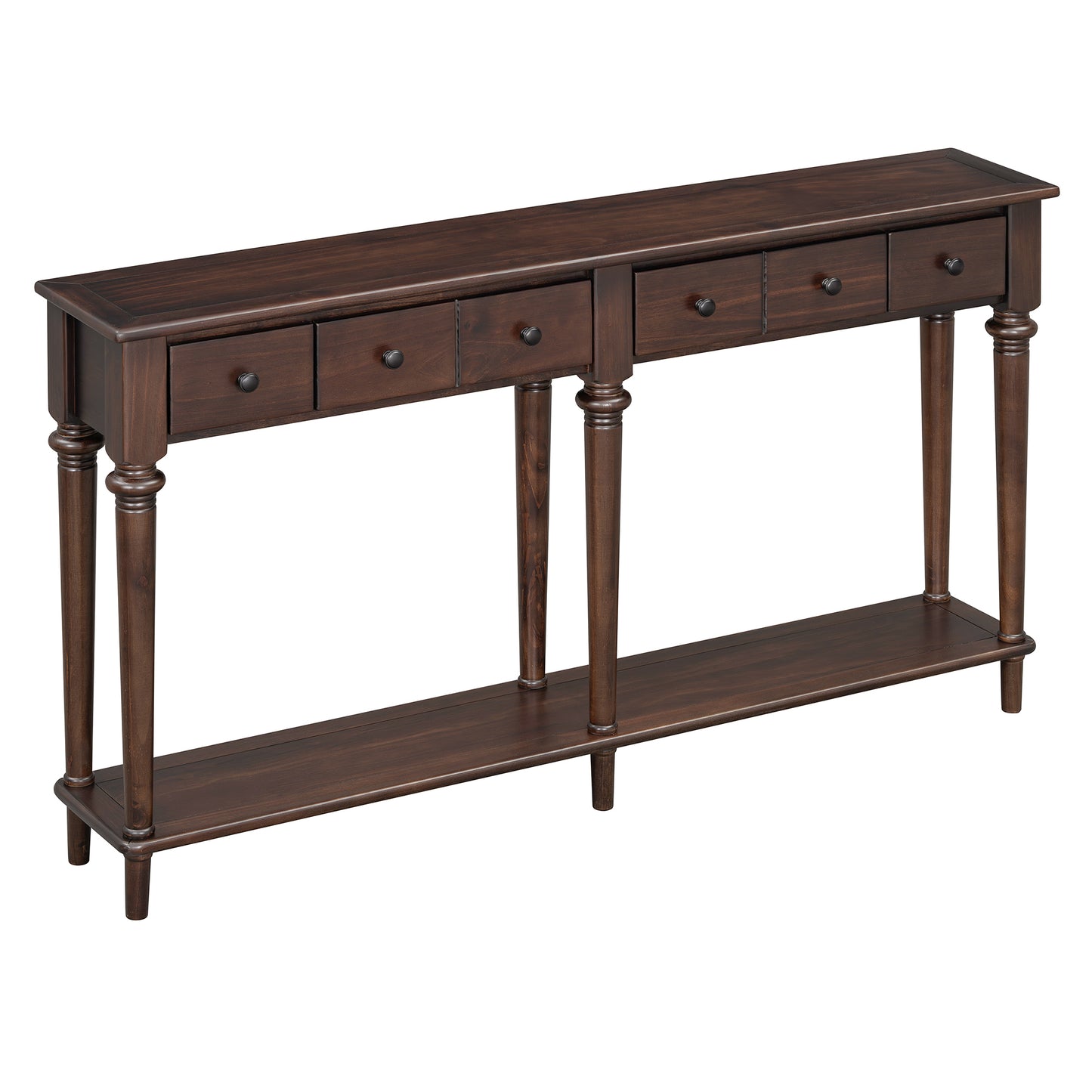 TREXM Entryway Table with 4 Drawers, Retro Console Table with Open Shelf for Entryways, Living Rooms, and Hallways (Espresso)