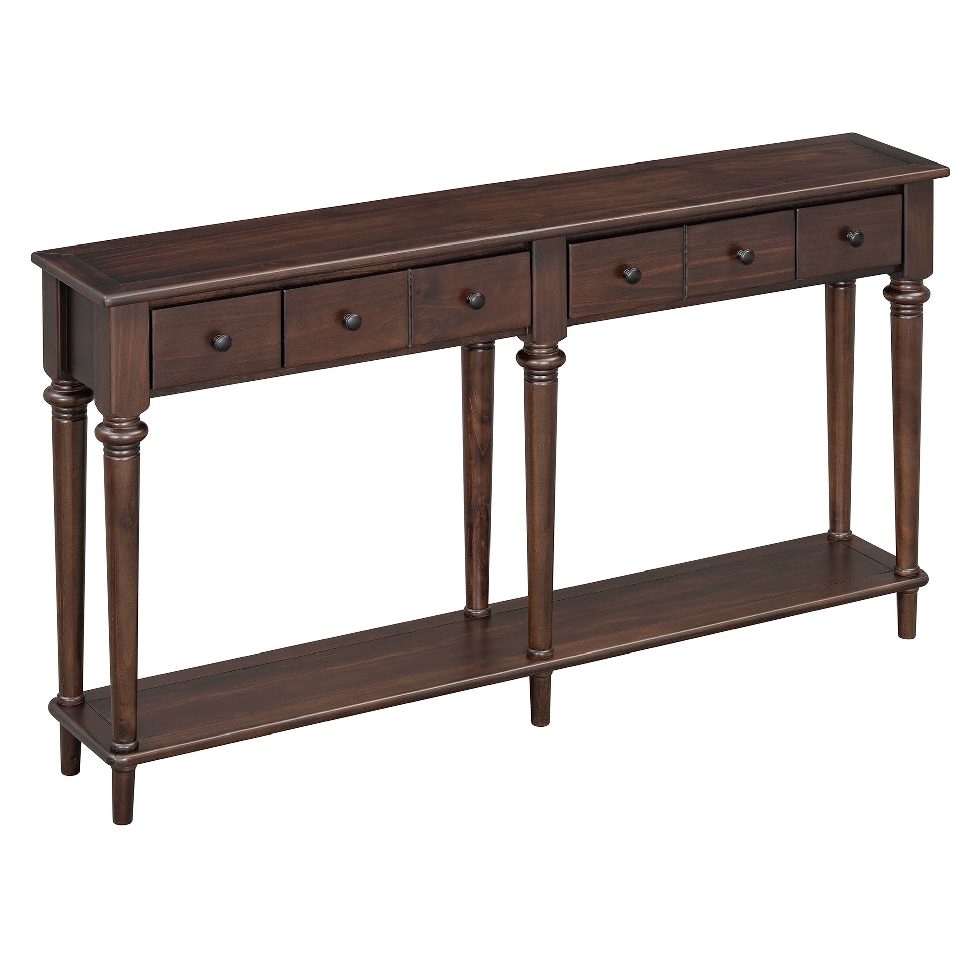 TREXM Entryway Table with 4 Drawers, Retro Console Table with Open Shelf for Entryways, Living Rooms, and Hallways (Espresso)