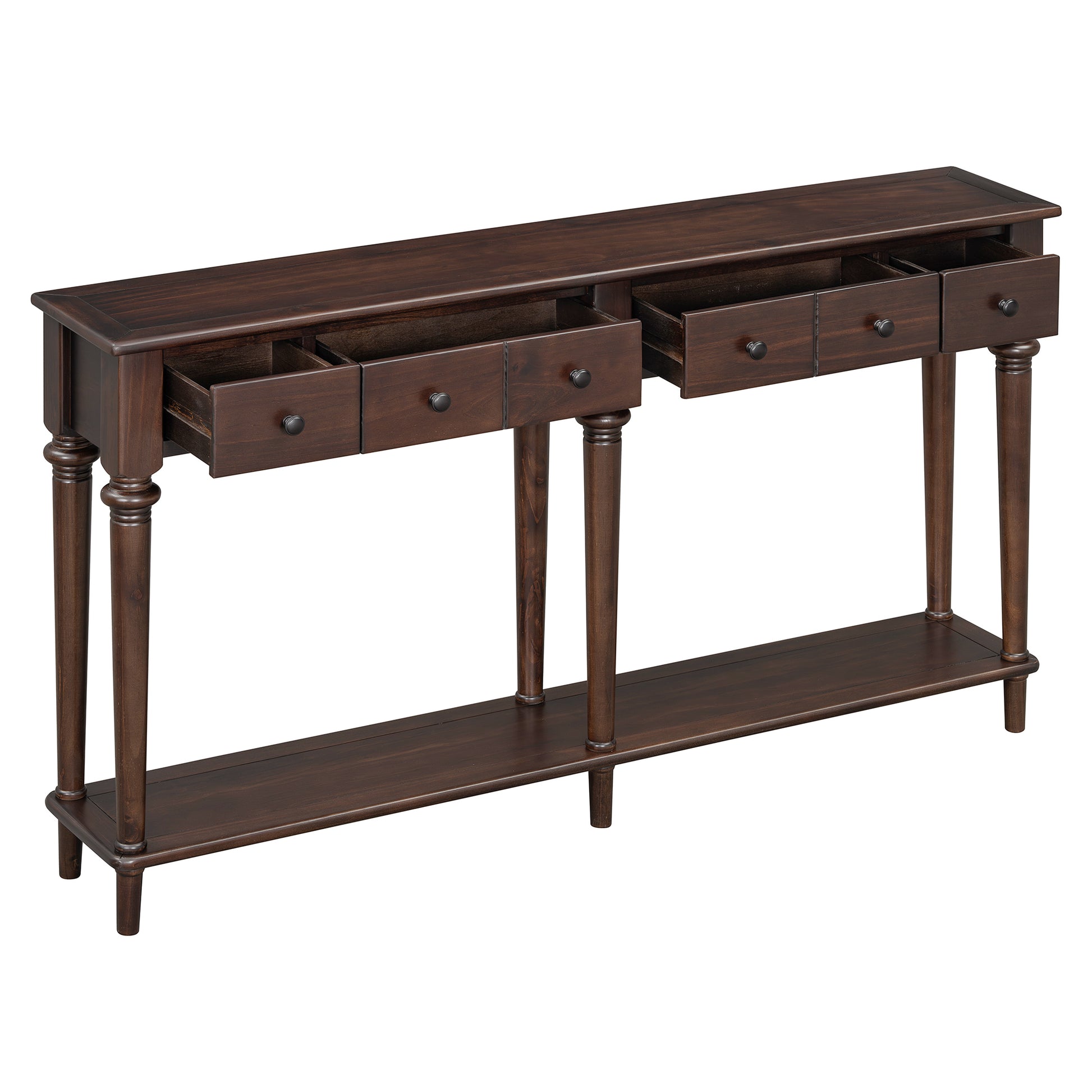 TREXM Entryway Table with 4 Drawers, Retro Console Table with Open Shelf for Entryways, Living Rooms, and Hallways (Espresso)