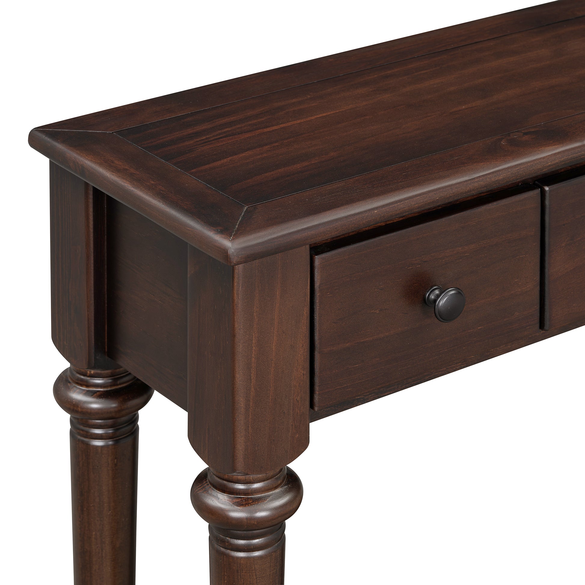 TREXM Entryway Table with 4 Drawers, Retro Console Table with Open Shelf for Entryways, Living Rooms, and Hallways (Espresso)