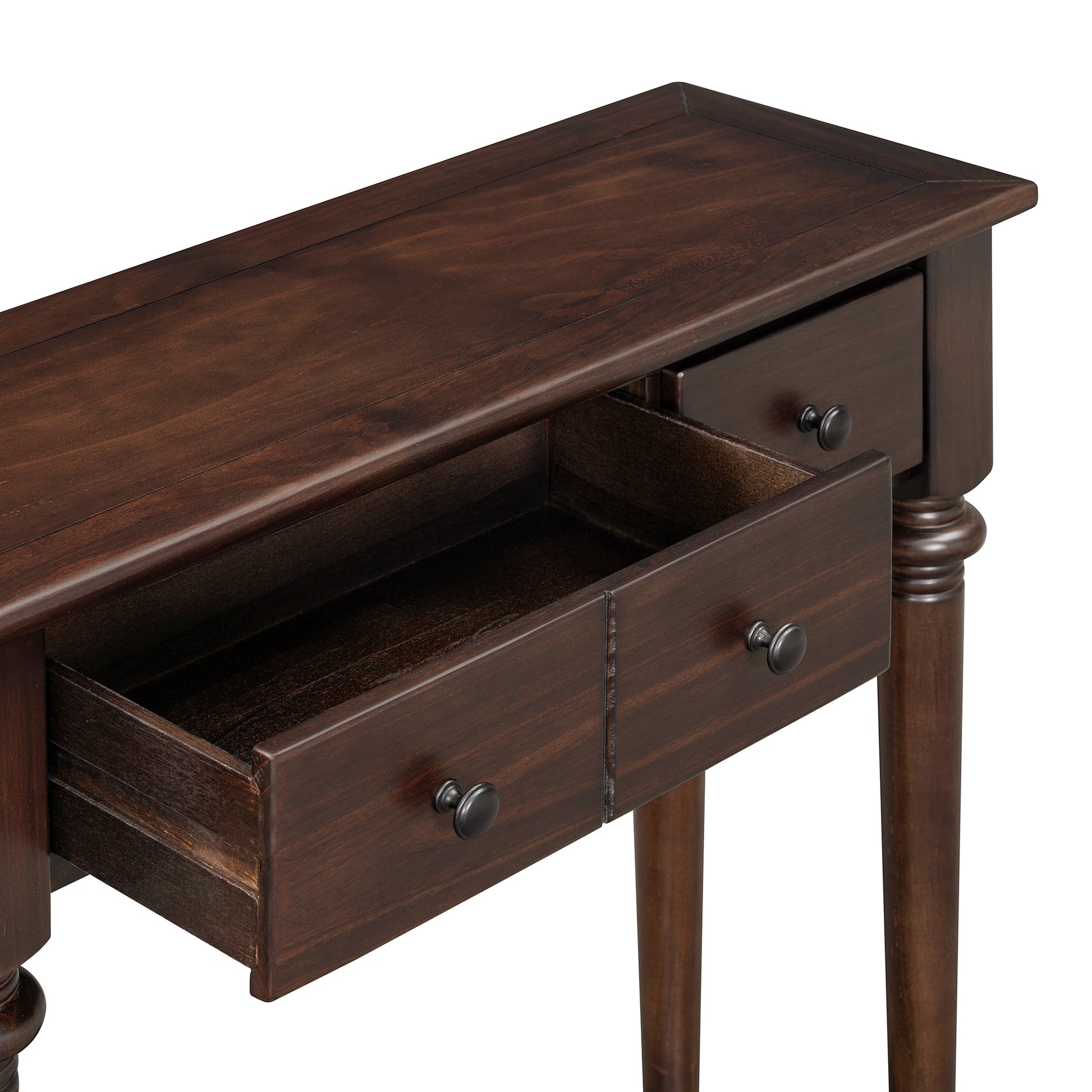 TREXM Entryway Table with 4 Drawers, Retro Console Table with Open Shelf for Entryways, Living Rooms, and Hallways (Espresso)