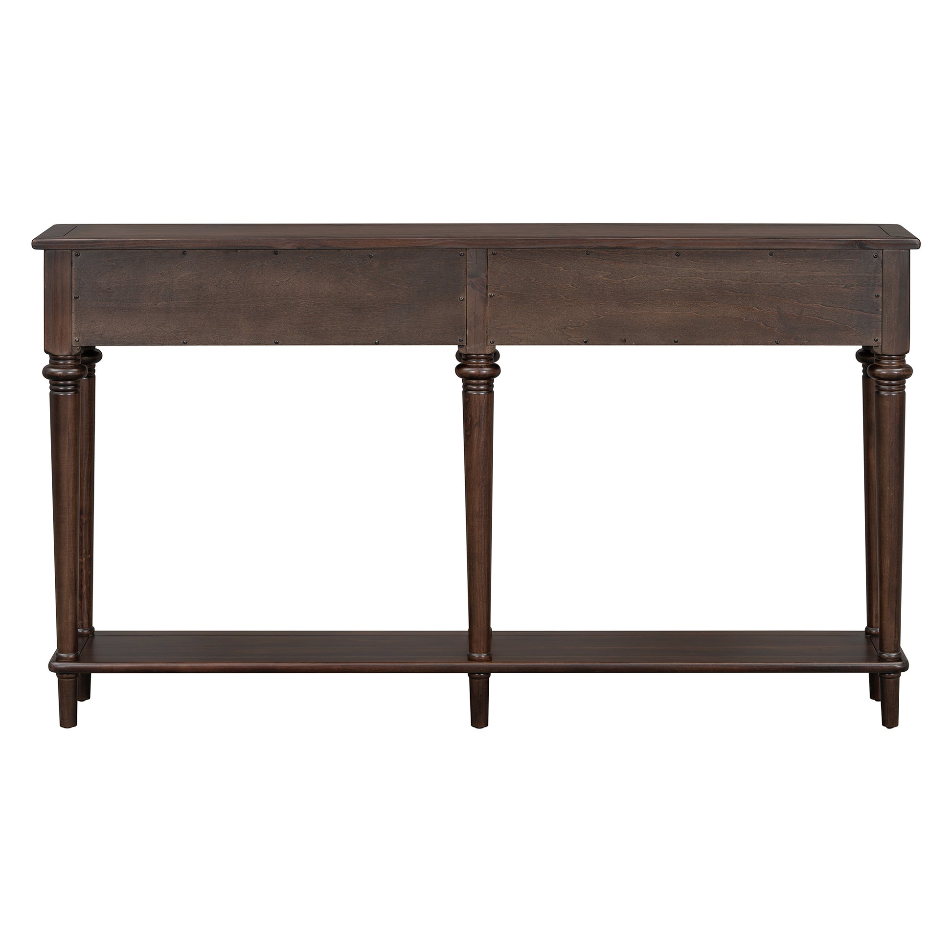 TREXM Entryway Table with 4 Drawers, Retro Console Table with Open Shelf for Entryways, Living Rooms, and Hallways (Espresso)