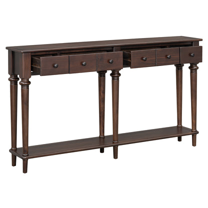 TREXM Entryway Table with 4 Drawers, Retro Console Table with Open Shelf for Entryways, Living Rooms, and Hallways (Espresso)