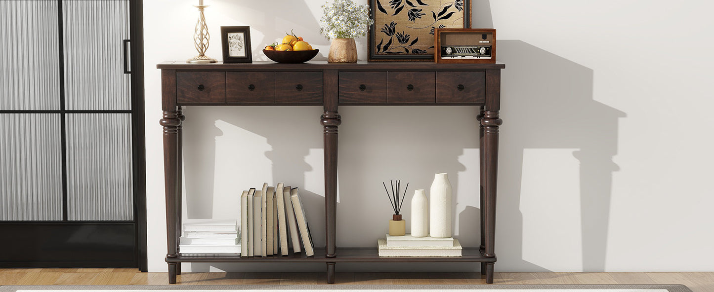 TREXM Entryway Table with 4 Drawers, Retro Console Table with Open Shelf for Entryways, Living Rooms, and Hallways (Espresso)