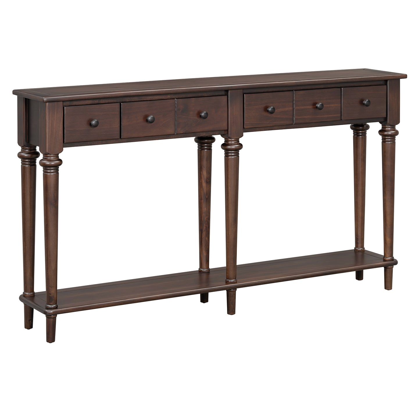TREXM Entryway Table with 4 Drawers, Retro Console Table with Open Shelf for Entryways, Living Rooms, and Hallways (Espresso)