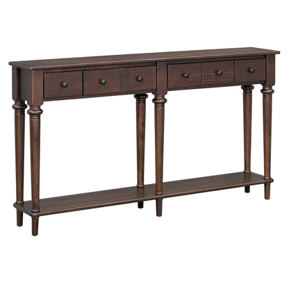 TREXM Entryway Table with 4 Drawers, Retro Console Table with Open Shelf for Entryways, Living Rooms, and Hallways (Espresso)