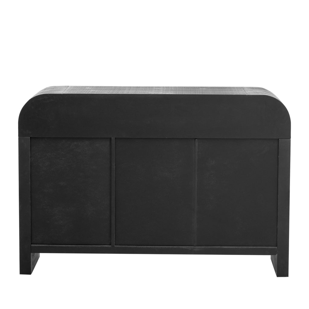 TREXM Retro Minimalist Curved Sideboard with Gold Handles and Adjustable Dividers for Living Room or Dining Room (Antique Black)