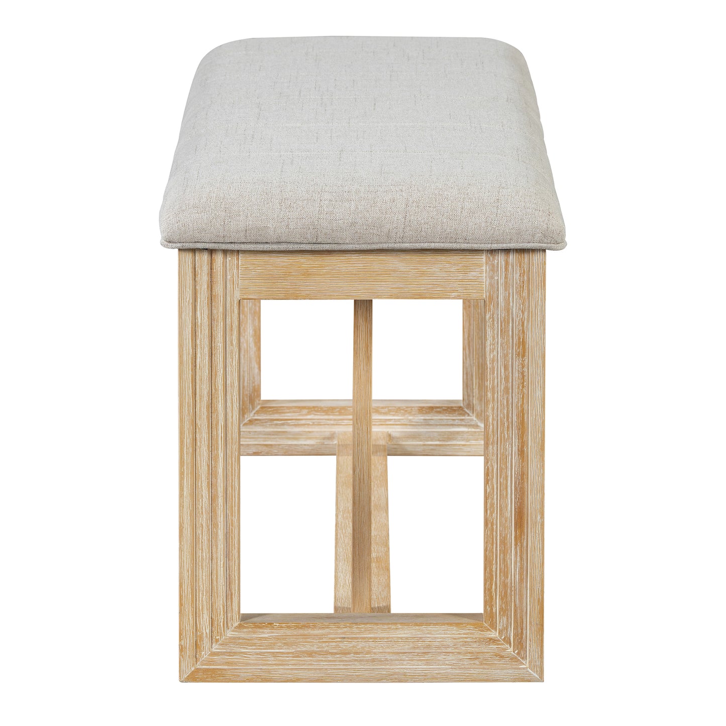 TREXM 6-Piece Retro Dining Set, 1 Rectangular Table with Designed Trestle Base and 4 Upholstered Chairs and 1 Bench for Dining Room and Kitchen (Natural)